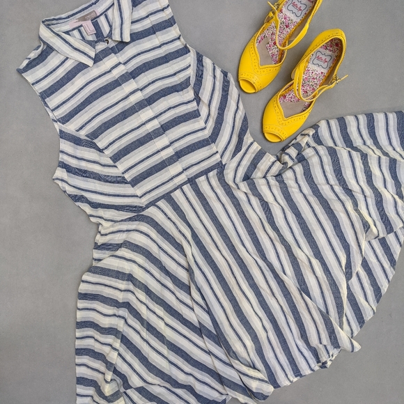 Retro Circle Skirt Blue & White Striped Dress NWOT - Picture 1 of 8